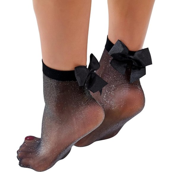 Women European Black Ankle Fashion Socks in Patterned Fishnet Vintage Sheer Lace - Picture 1 of 9